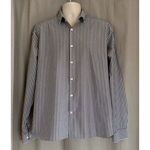 JOHN VARVATOS USA Gray Striped Slim Fit Button Dress Shirt Size 17.5 36/37